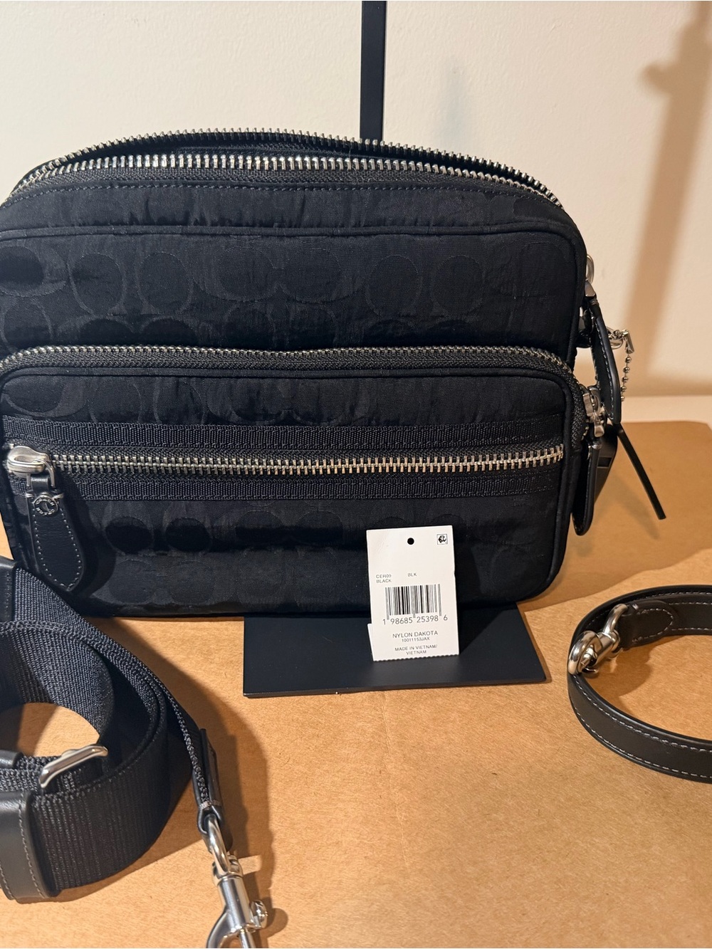 Coach Black Signature Jacquard Crossbody Bag with Silver Hardware